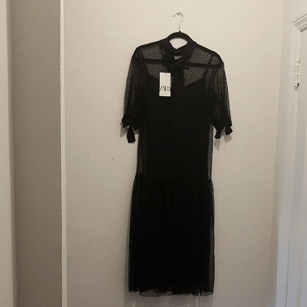 Zara Black Dress Short Sleeves Size S